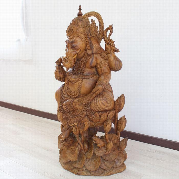 訳あり ガネーシャ １本彫り 特大 104cm 無垢 象神 木彫り 希少 手彫り
