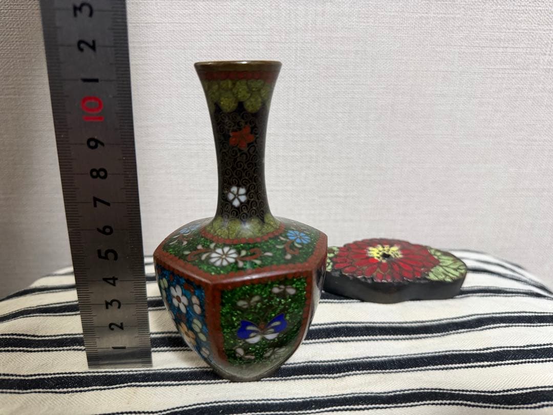 中国美術 花瓶 硯滴 セット 銅 七宝焼
