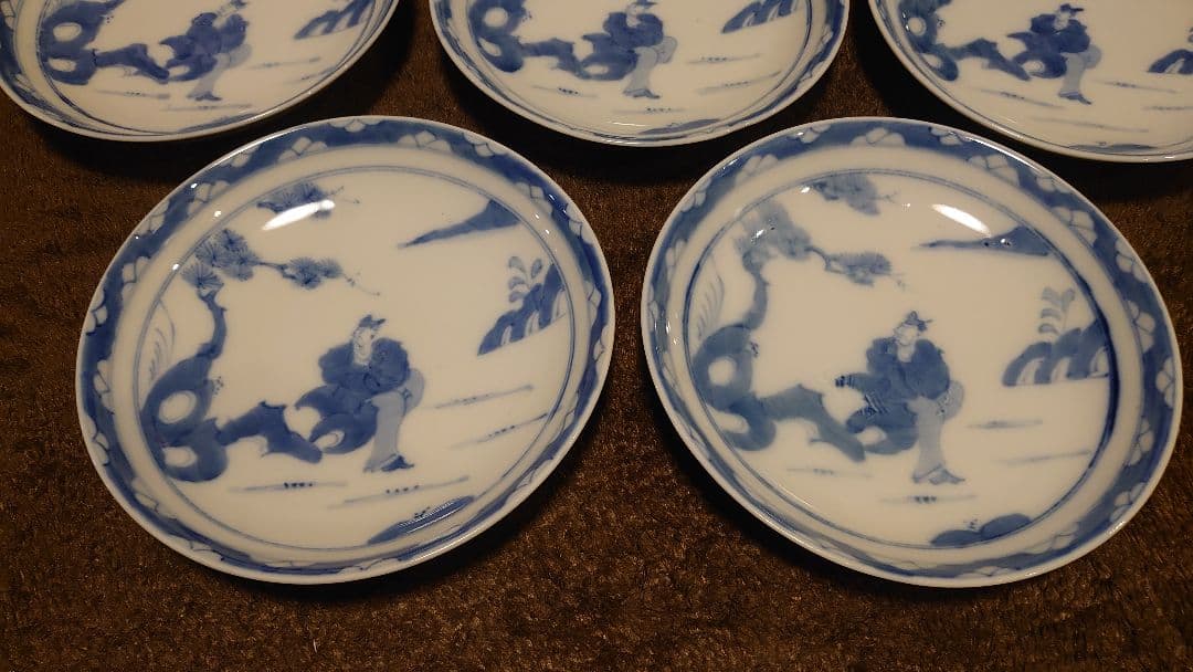 古伊万里　伊万里　染付　唐人　中皿　 菓子皿　５客