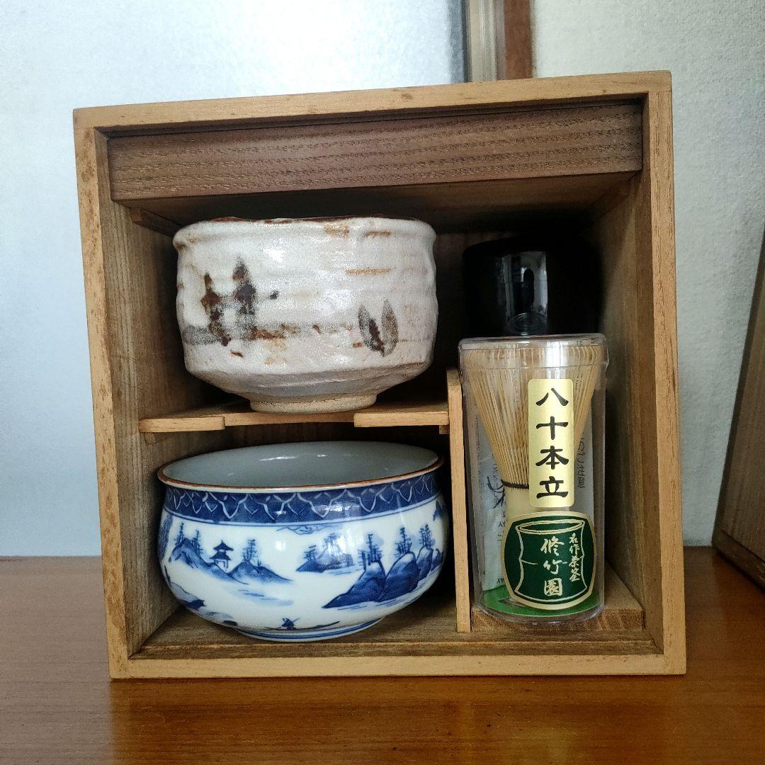 茶道具入れ　お点前セット　色紙箱　茶碗　建水　棗　茶筅　茶杓　懐紙【T-9】