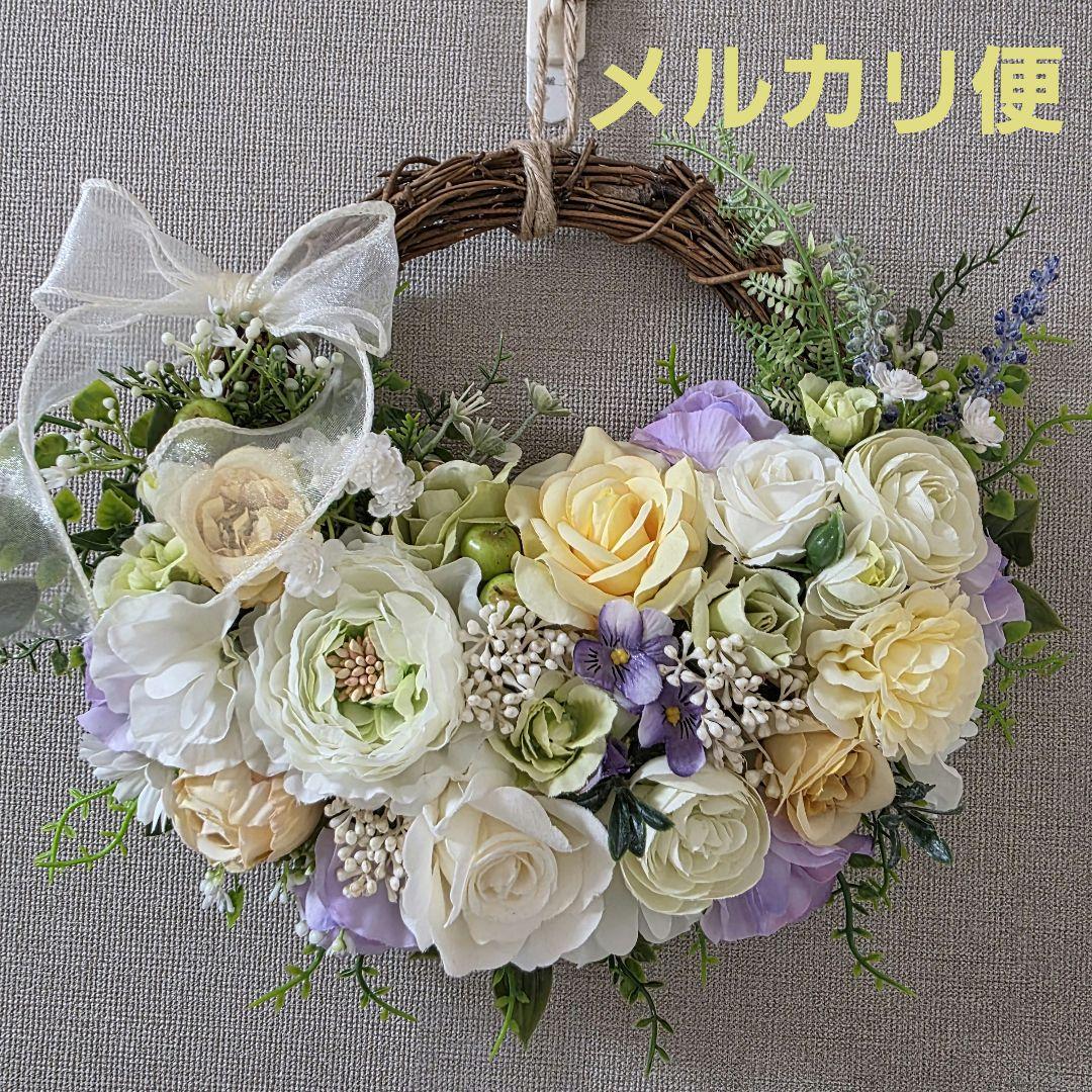 フラワーリース 春の足音5 咲き誇る花たちの花かご 玄関リース 造花