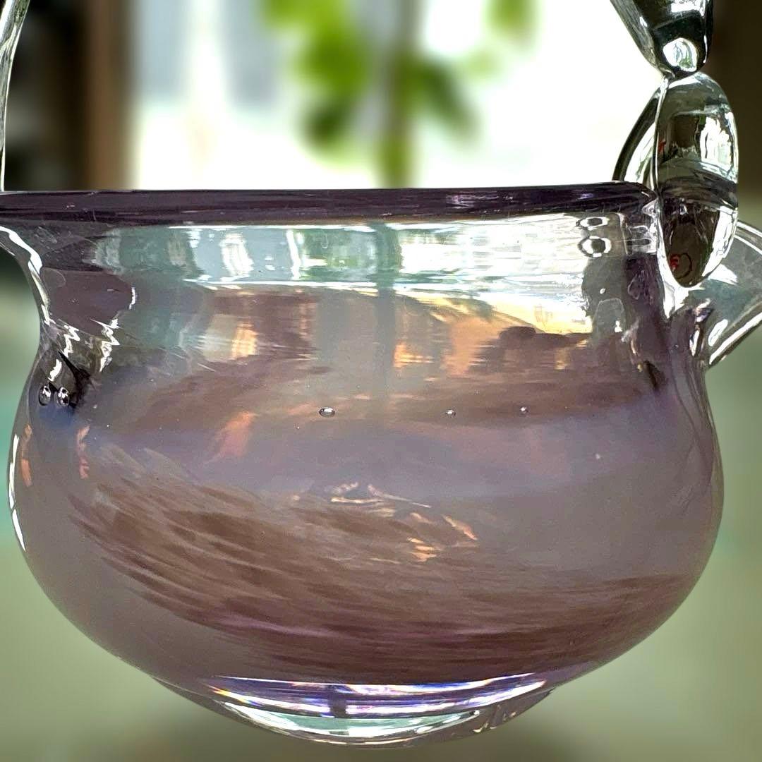 作家物　吹きガラス　片口　硝子ピッチャー　乳白ピンク　【保管品】