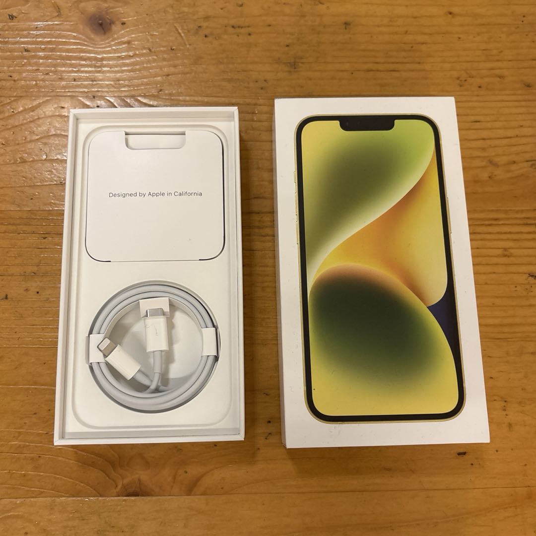 iPhone14 128GB ガラスフィルム SIMフリー　イエロー　黄色
