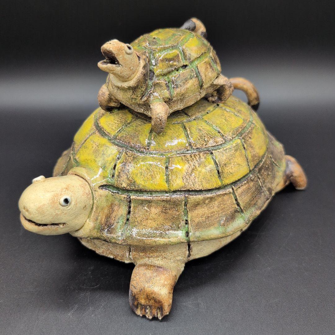 【新品未使用品】縁起物　癒し　長寿　親子 カメ (中) サイズ 瀬戸焼