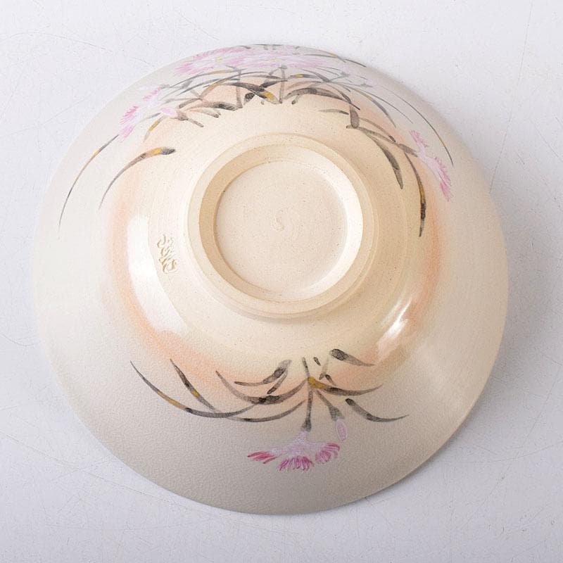 茶道具　京焼　木村山花作　色絵　なでしこ茶碗　共布共箱　8238