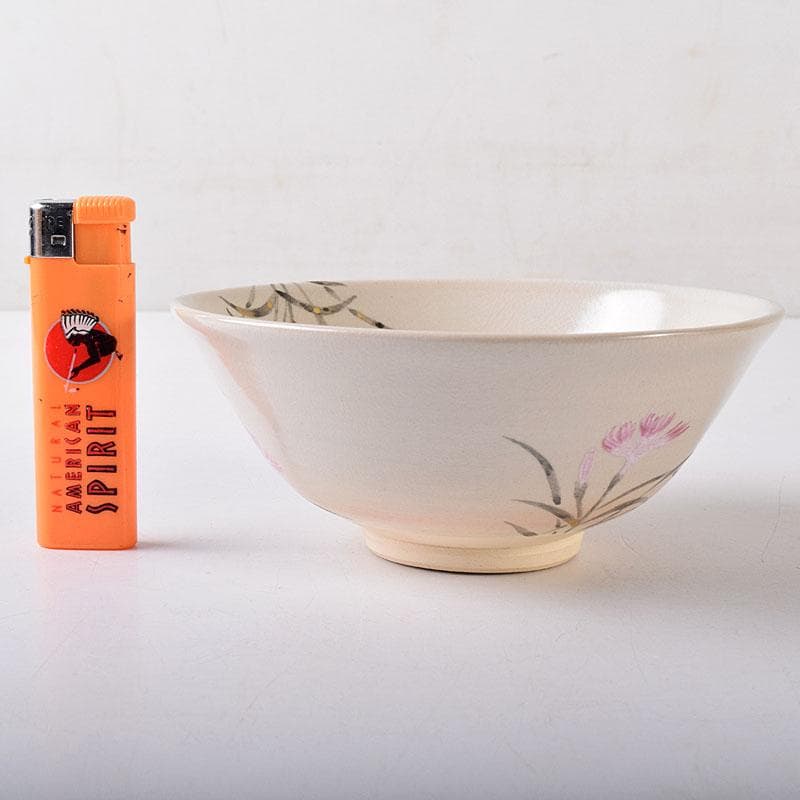 茶道具　京焼　木村山花作　色絵　なでしこ茶碗　共布共箱　8238