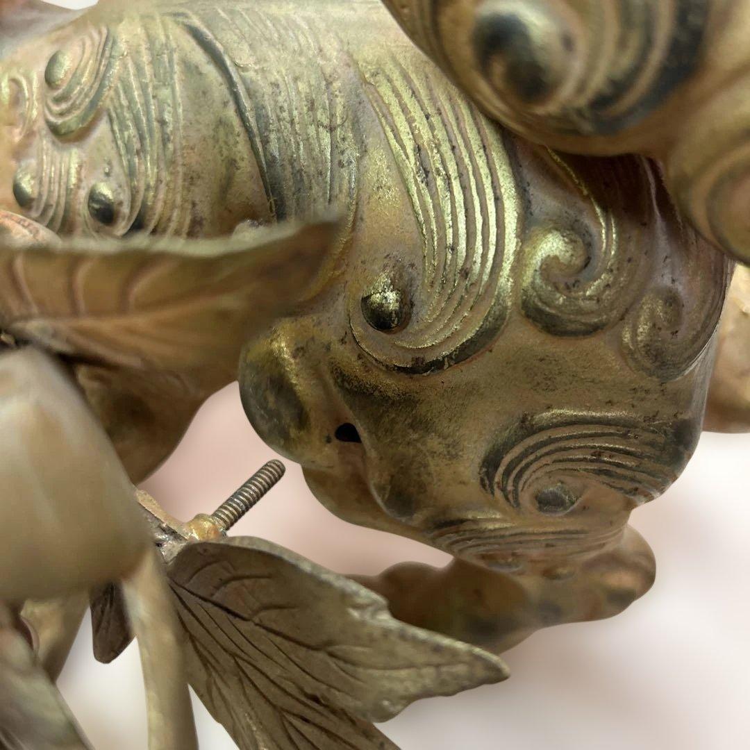 【中古】ぼたん獅子 唐獅子牡丹 置物 縁起物 補修あり 和風インテリア