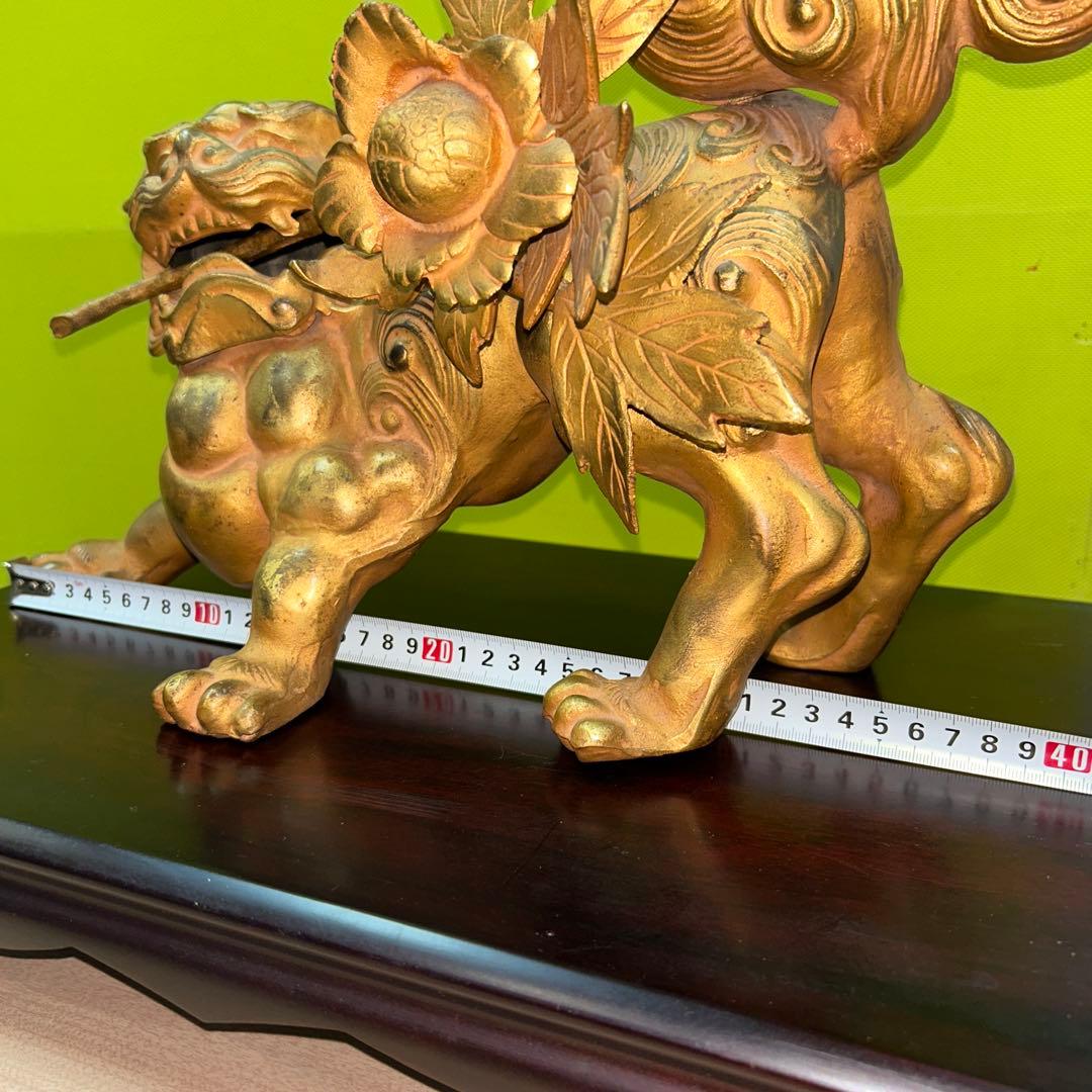 【中古】ぼたん獅子 唐獅子牡丹 置物 縁起物 補修あり 和風インテリア