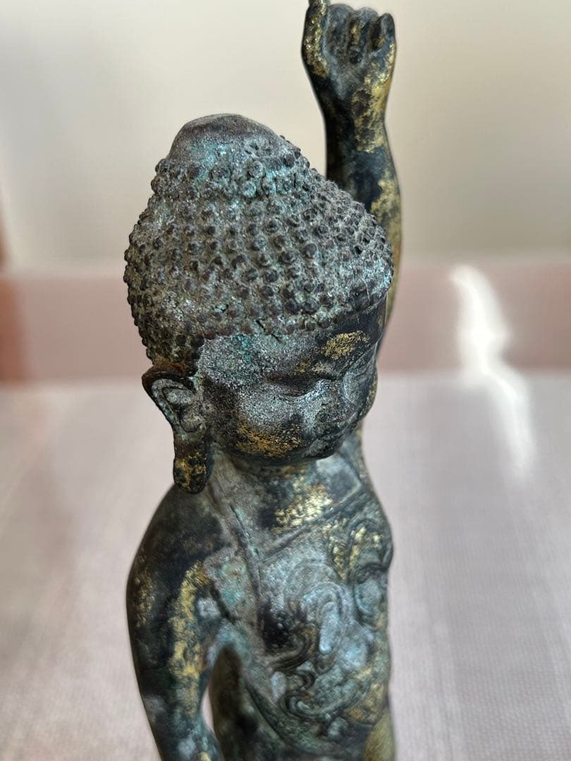釈迦誕生仏　骨董　アンティーク　中国明時代　古銅青銅　天上天下唯我独尊　仏教美術
