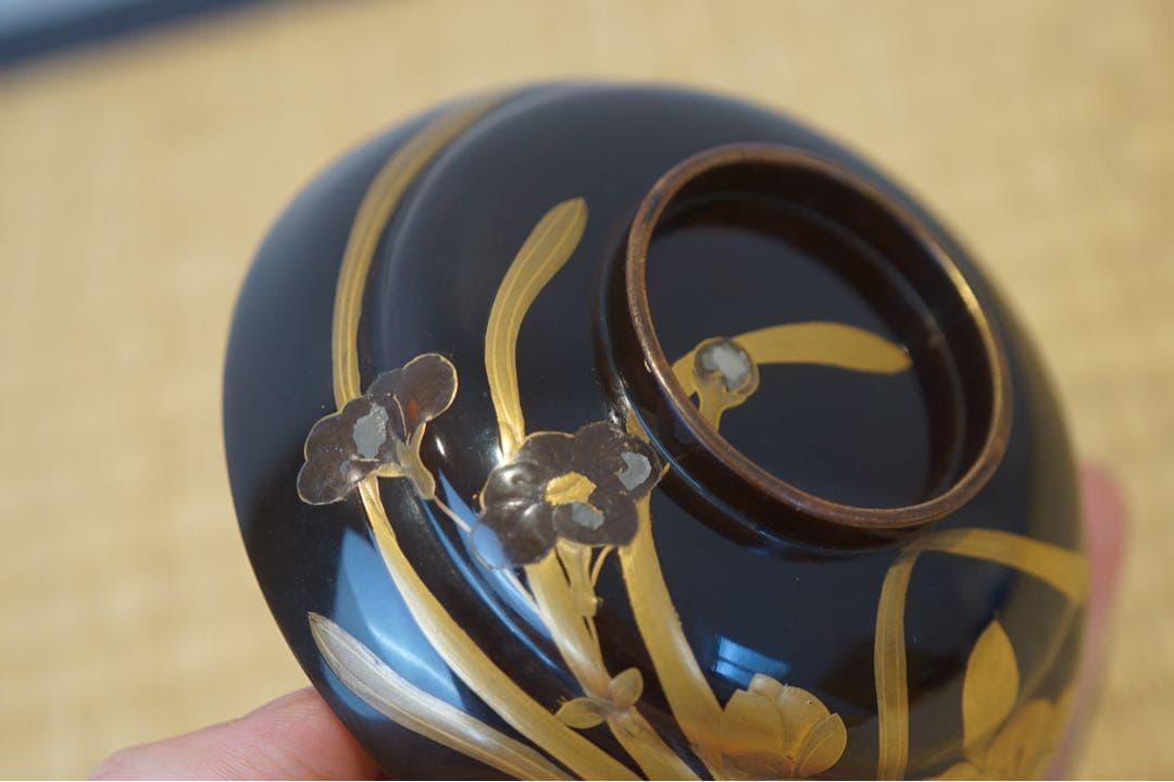 朱内黒漆 杜若図金銀蒔絵 吸物椀 2客/ 輪島塗 木製漆器 茶懐石