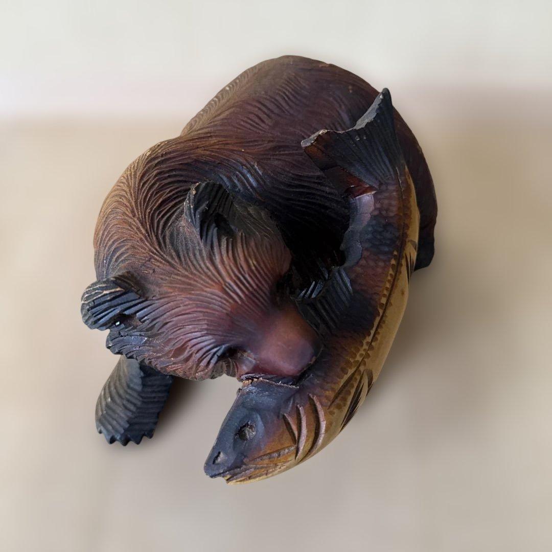 昭和レトロ 北海道民芸品 アイヌ民族の木彫り 熊 置物 KIBORI BEAR