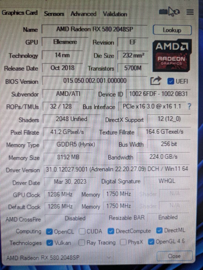 グラフィックボード・グラボ・ビデオカード RX580 2048SP