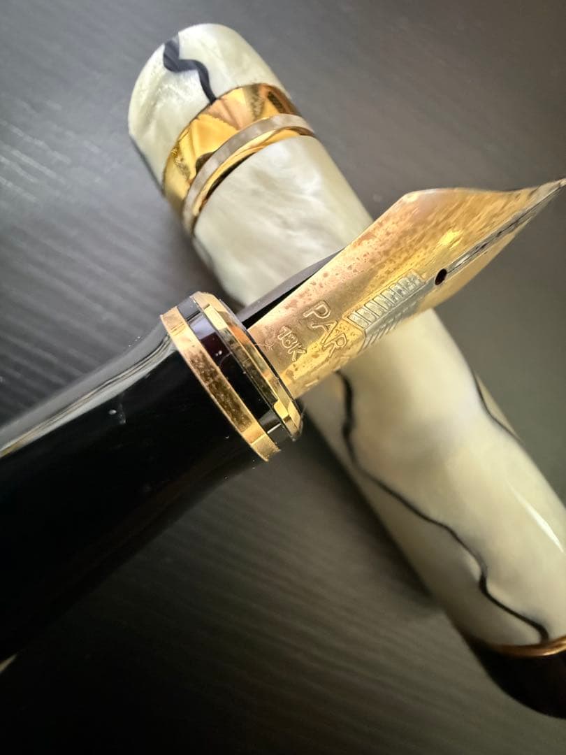 【美品】Parker パーカー DUOFOLD デュオフォールド 万年筆 パール