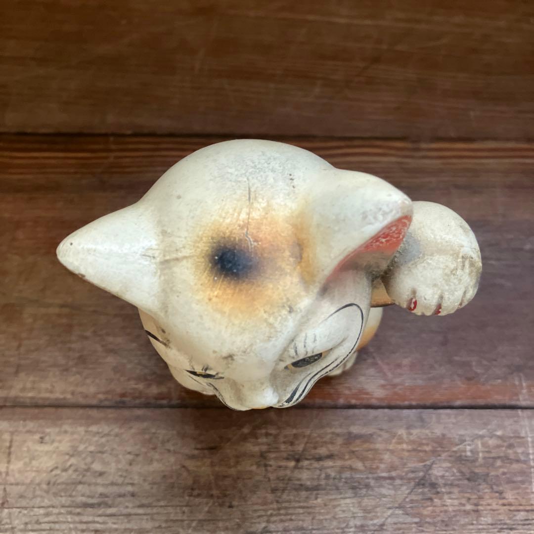 希少 ヴィンテージ 手描き 小さめ招き猫 美人猫 縁起物 陶器製 古道具 骨董
