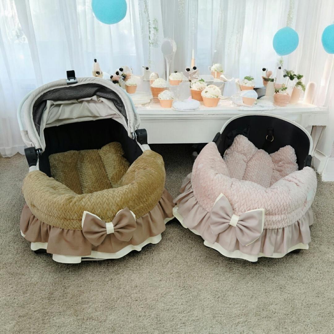 【2点セット】★ピンク フリルカートクッション あごのせマット リボンオプション