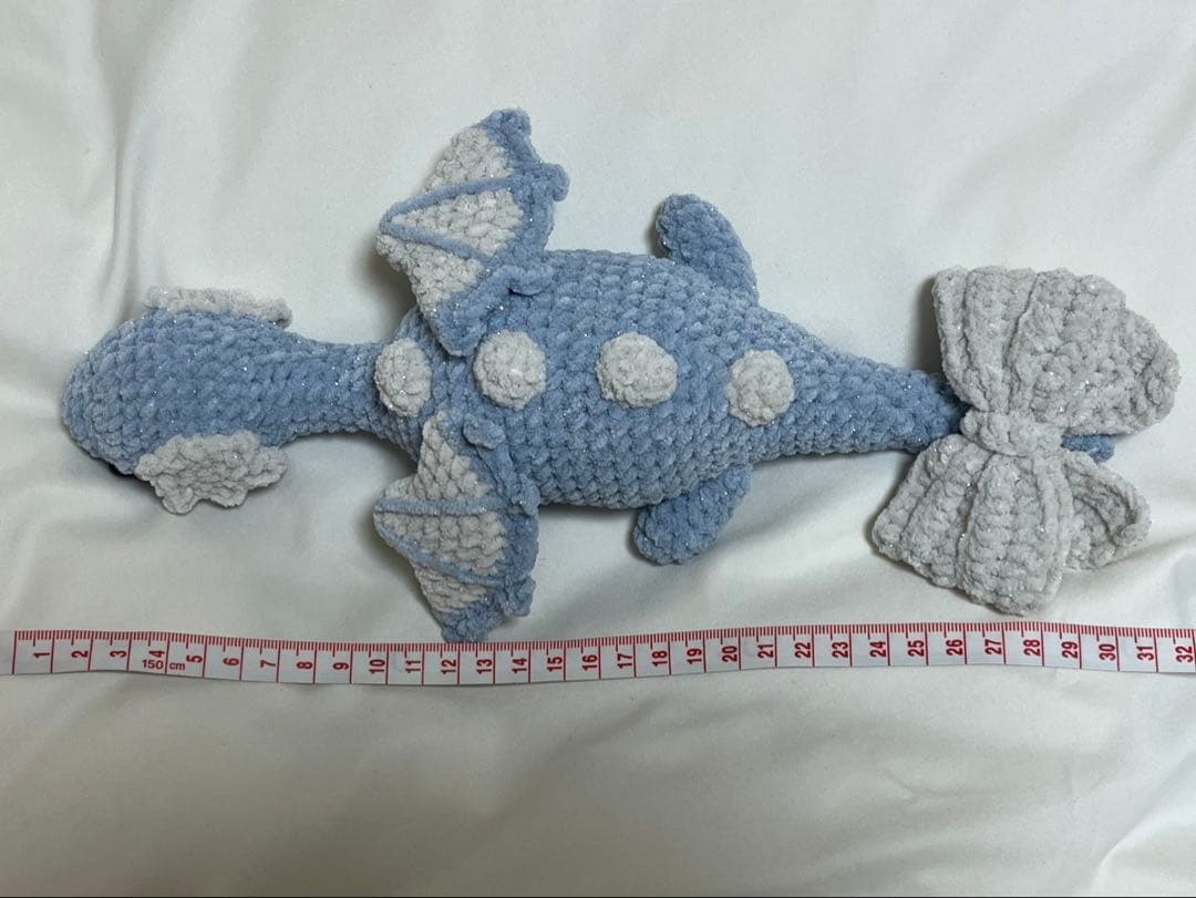 ドラゴン　水色ドラゴン　ハンドメイド　編みぐるみ　あみぐるみ　編み物