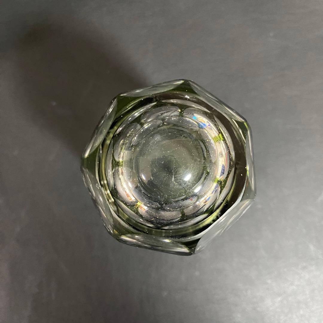 アンティーク雑貨　大正〜昭和初期・緑切子グラス　小皿　セット(カットガラス)