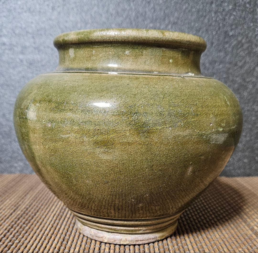 17世紀　中国古陶磁器　中国南方古陶磁器　安南　宋胡録　緑釉　壺　酒会壺　伝世品