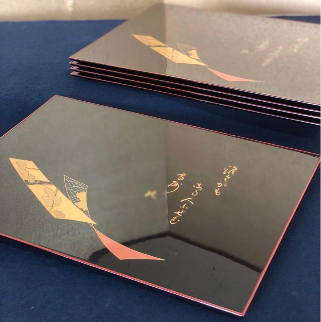 《R》輪島塗 短冊蒔絵 卓上膳5客 輪島屋本店造 共箱　251111う6