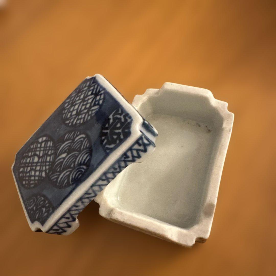 【美品】京焼 清水焼 三浦竹泉 染付丸文様 香合 小物入れ 茶道具 文房具