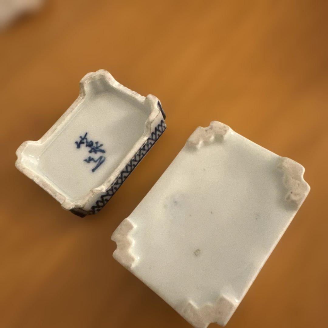 【美品】京焼 清水焼 三浦竹泉 染付丸文様 香合 小物入れ 茶道具 文房具