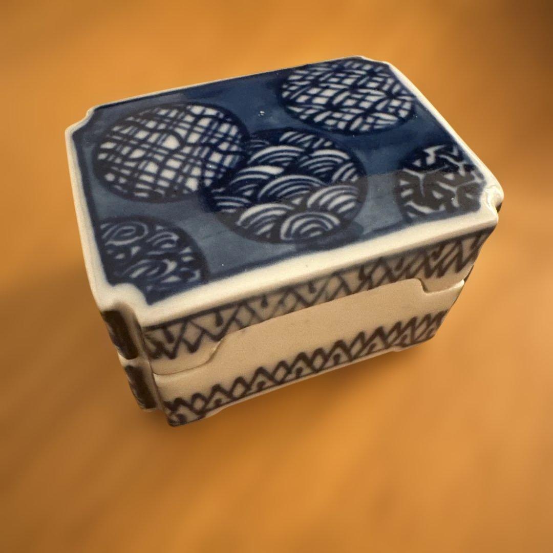 【美品】京焼 清水焼 三浦竹泉 染付丸文様 香合 小物入れ 茶道具 文房具