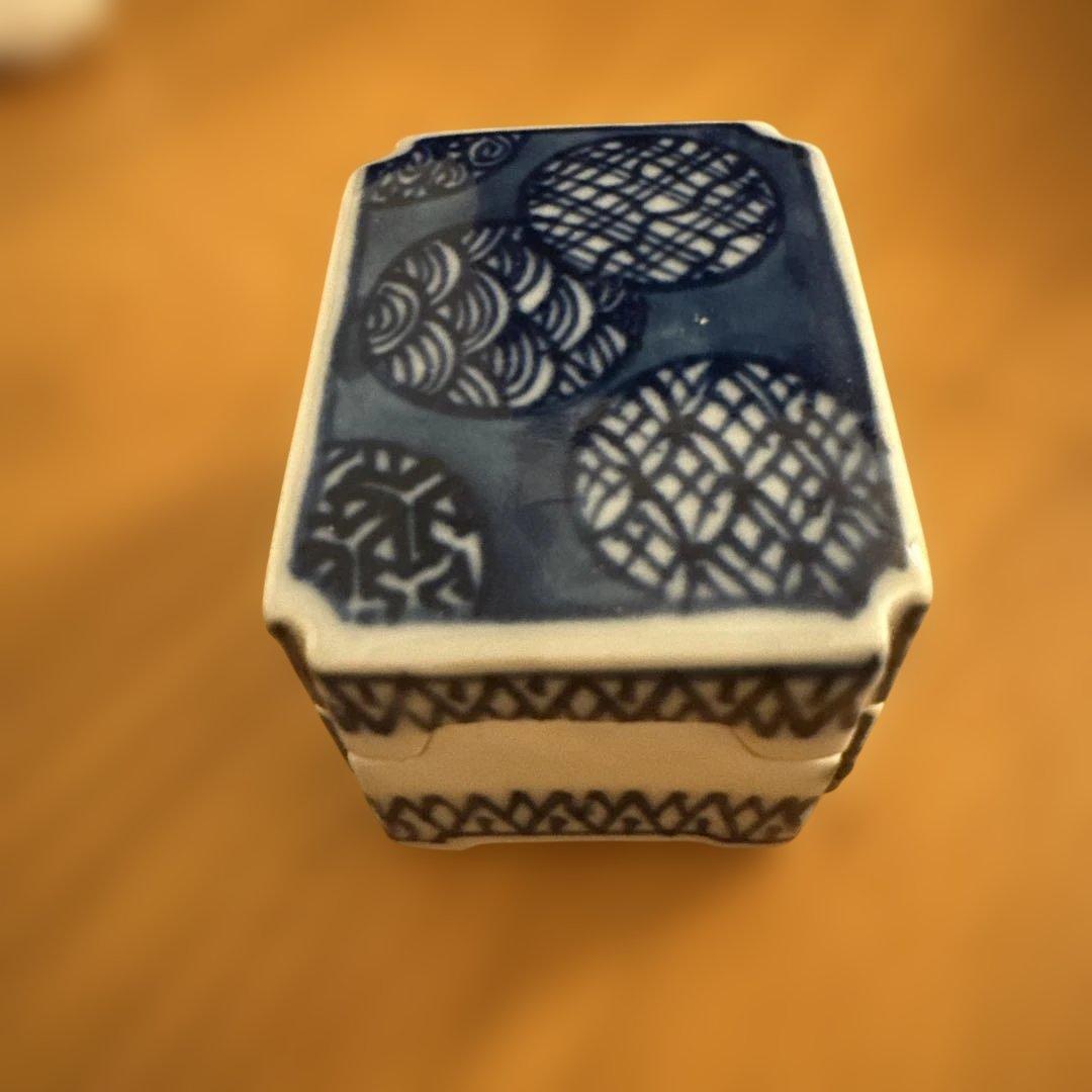 【美品】京焼 清水焼 三浦竹泉 染付丸文様 香合 小物入れ 茶道具 文房具