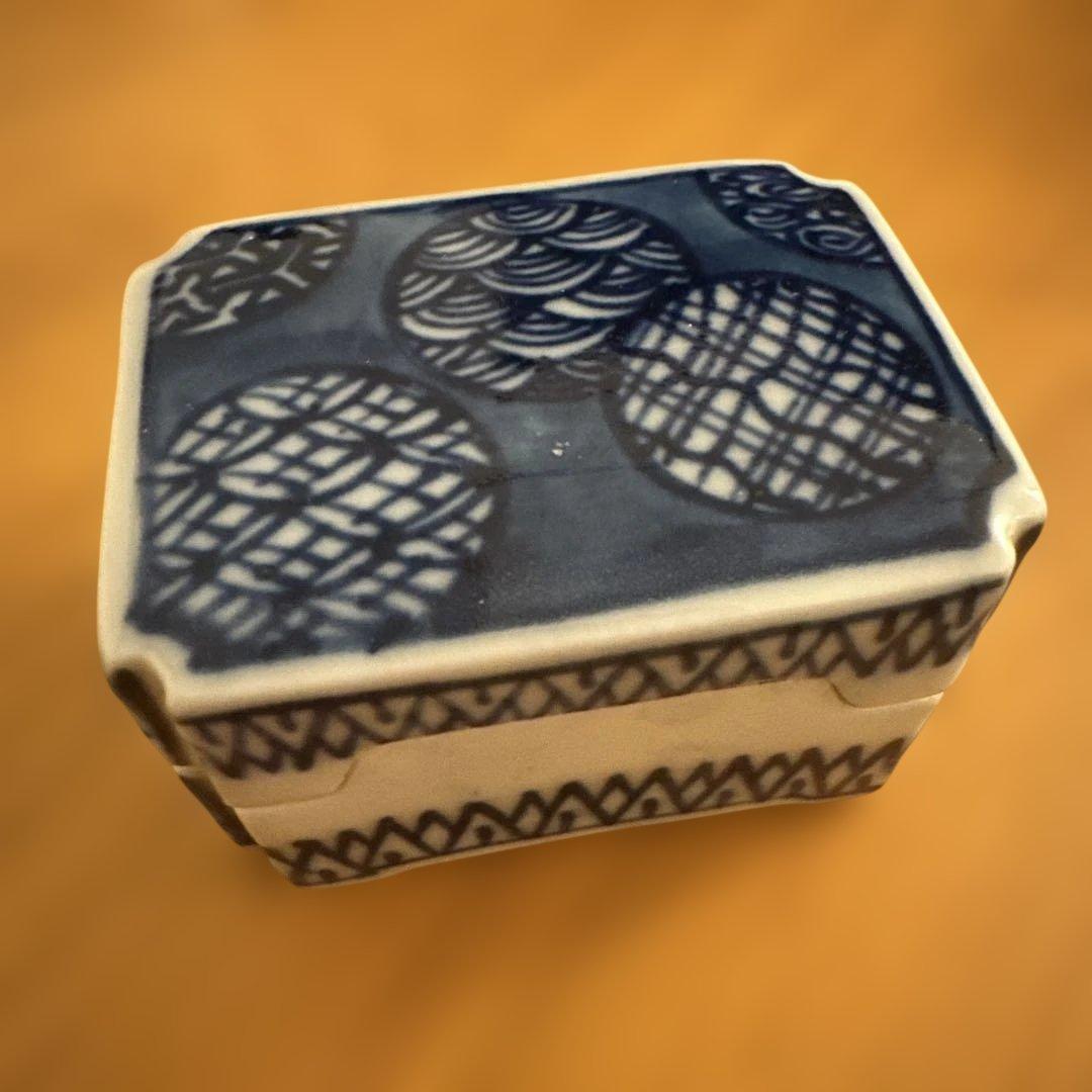 【美品】京焼 清水焼 三浦竹泉 染付丸文様 香合 小物入れ 茶道具 文房具
