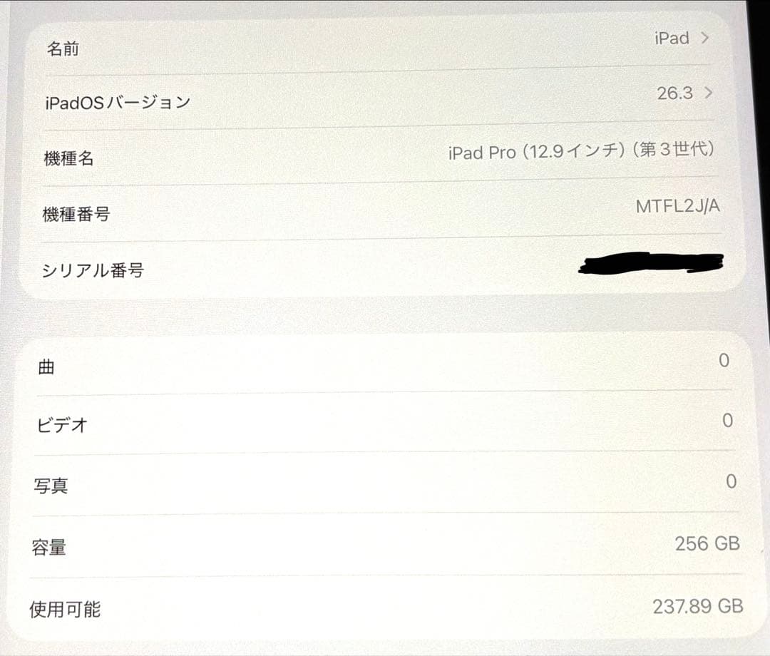 iPad Pro 12.9インチ 第3世代 Wi-Fiモデル 256GB