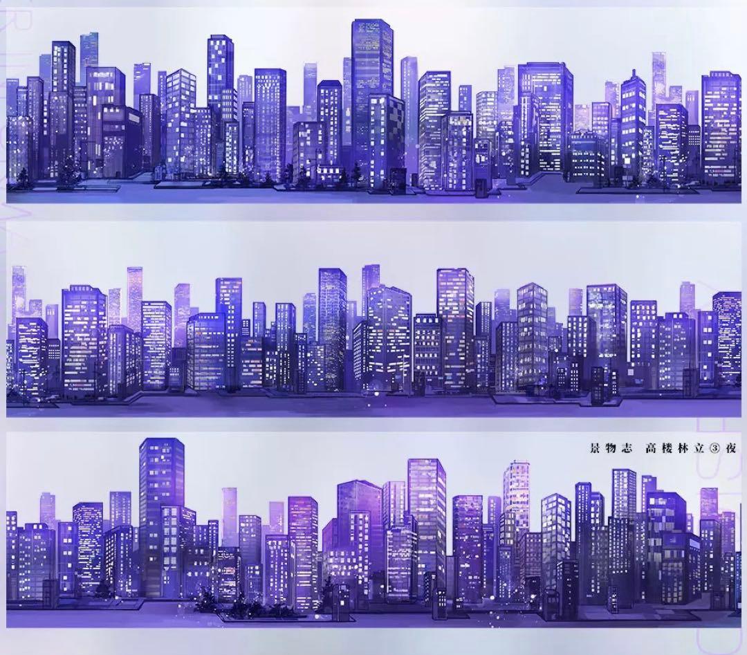 【9666】海外　マステ　5m巻　PETマスキングテープ　都市　建物　夜景