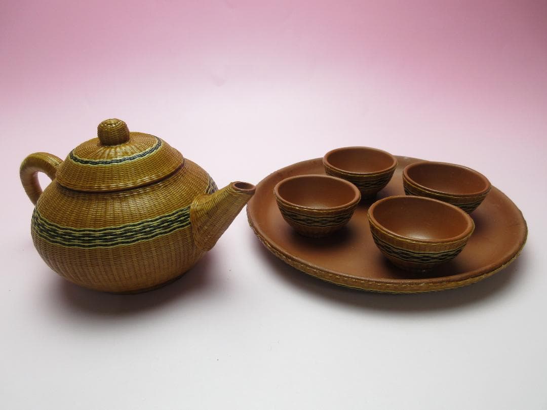 竹編細工 中国宜興 紫砂 茶器揃 煎茶道具 検索）中国骨董 MO70114
