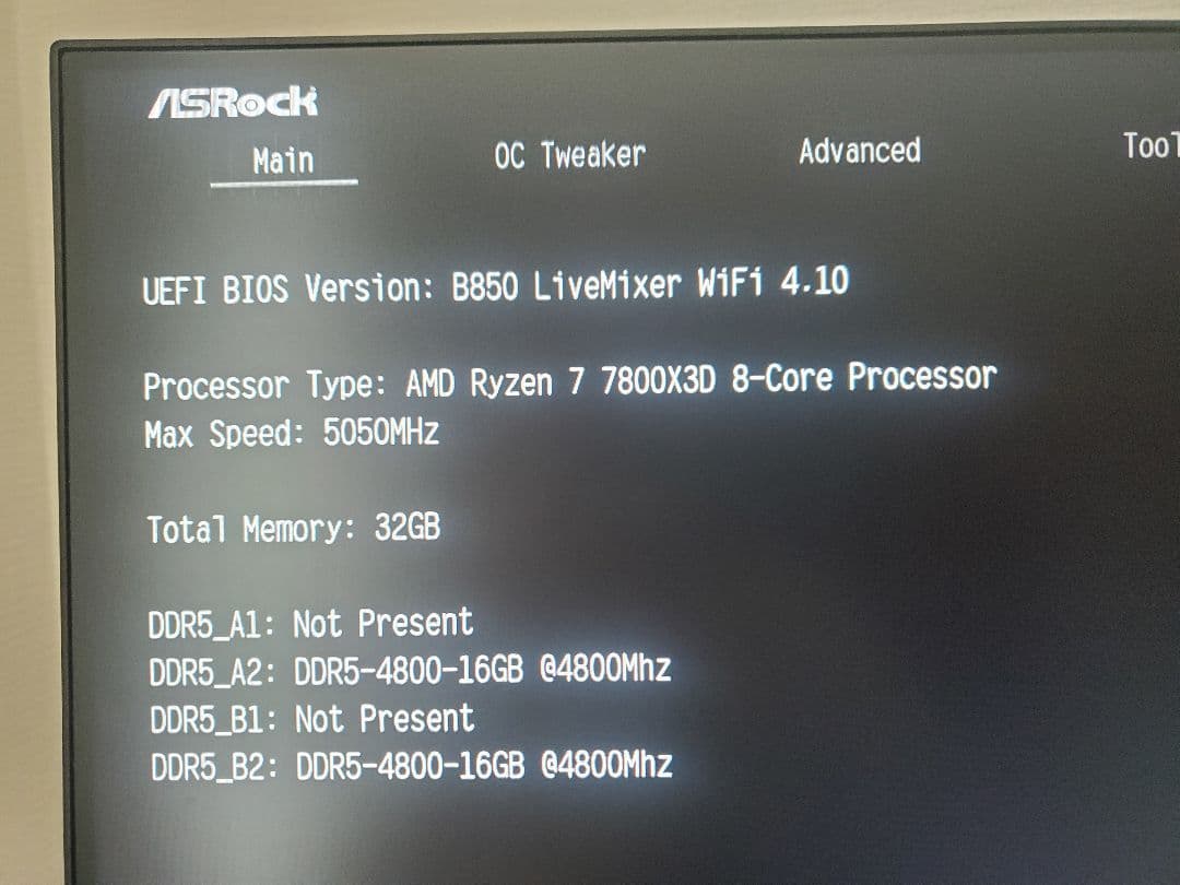 【美品】ASRock B850 LiveMixer WiFi　bios最新