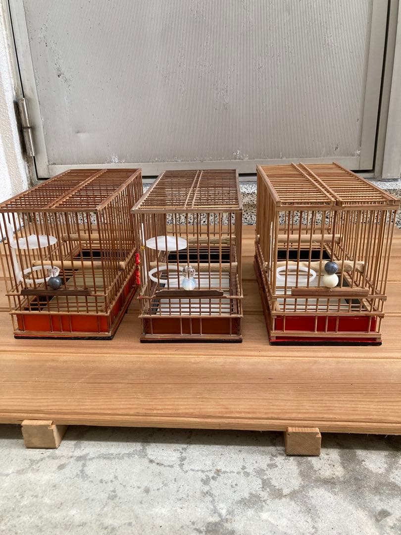 竹細工　メジロかご　鳥かご　 6個　木製寝かせ箱セット