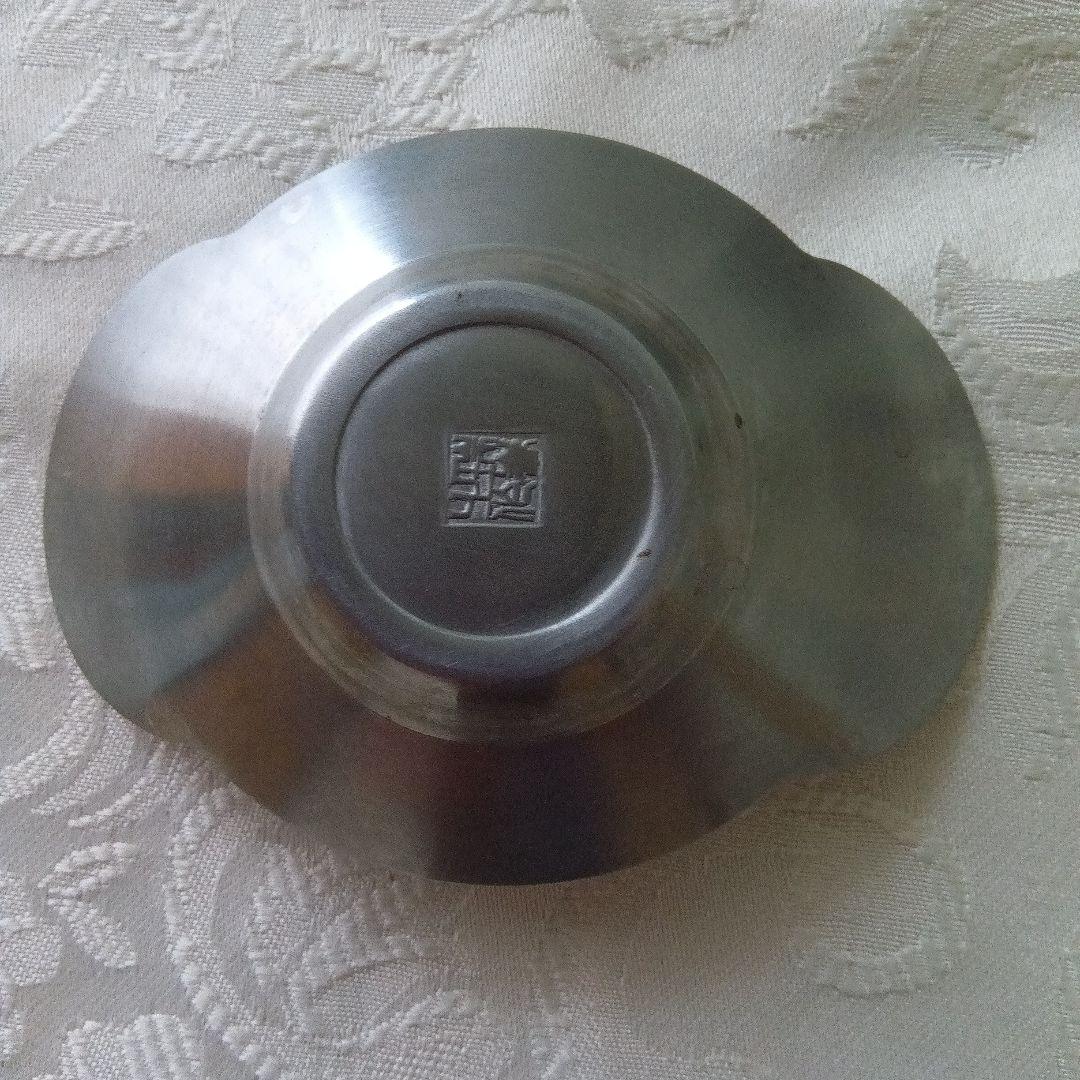 煎茶道具　瑞峯堂　白銀製　木瓜茶托×5客　在銘