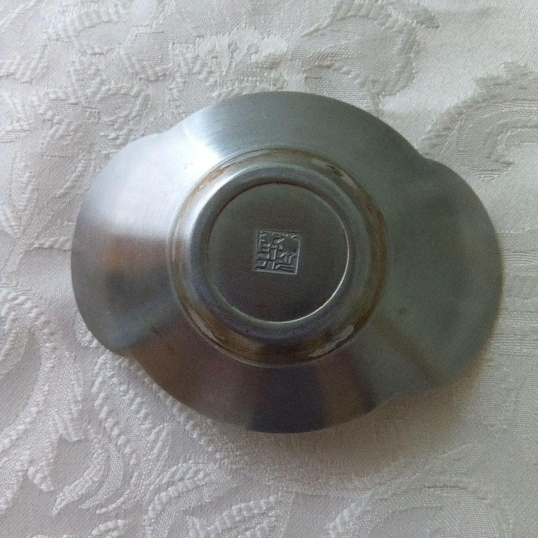 煎茶道具　瑞峯堂　白銀製　木瓜茶托×5客　在銘