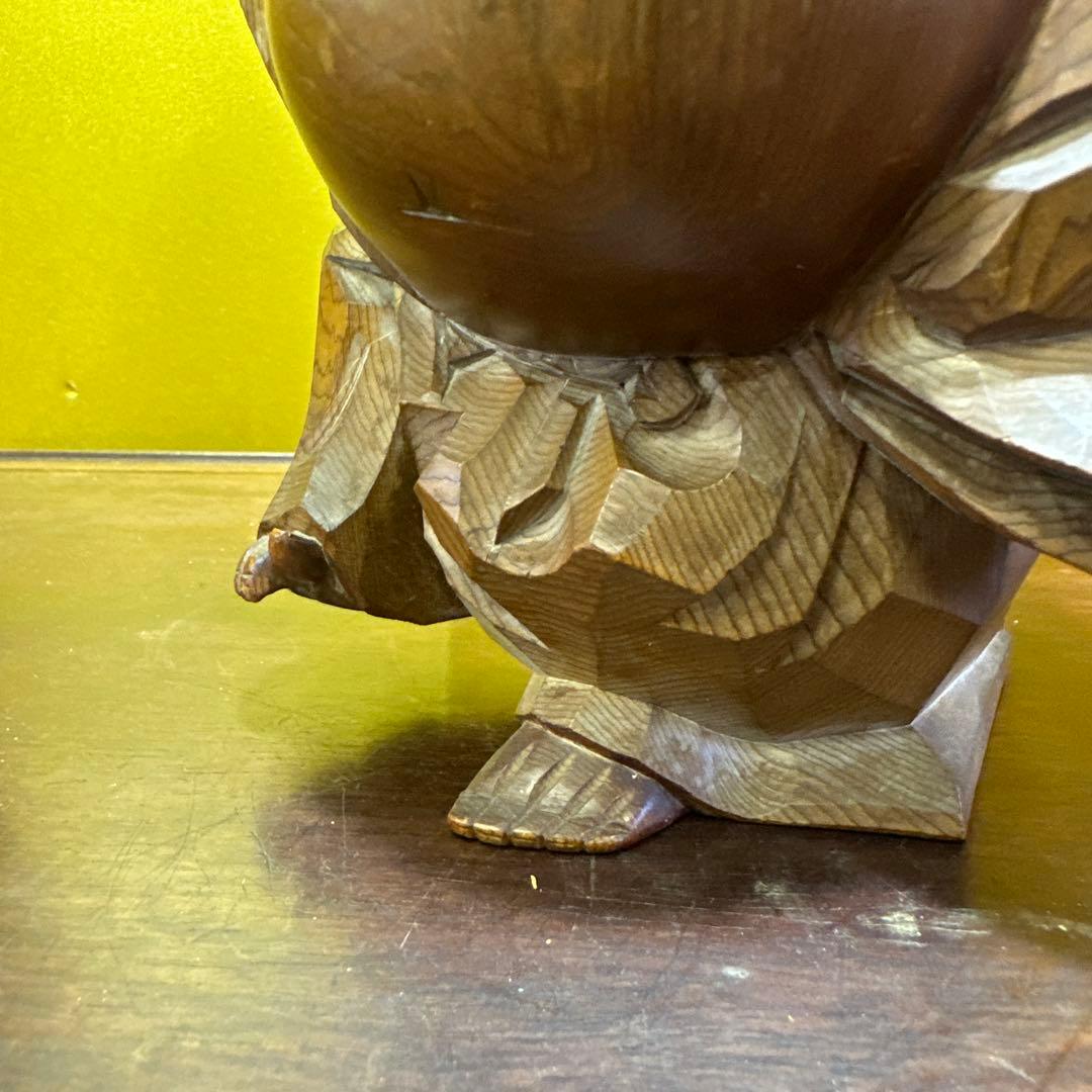 屋久杉，中村一刻作，木製仏像 ，幸運の笑顔，木雕，彫刻，置物，インテリア，一刀彫