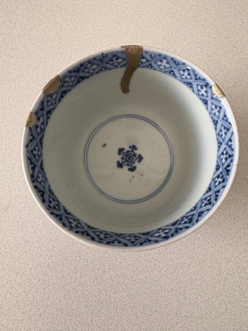 古伊万里 藍柿右衛門 染付 渦福 俵梅紋 金継ぎ 茶碗 茶器 茶道具 陶器