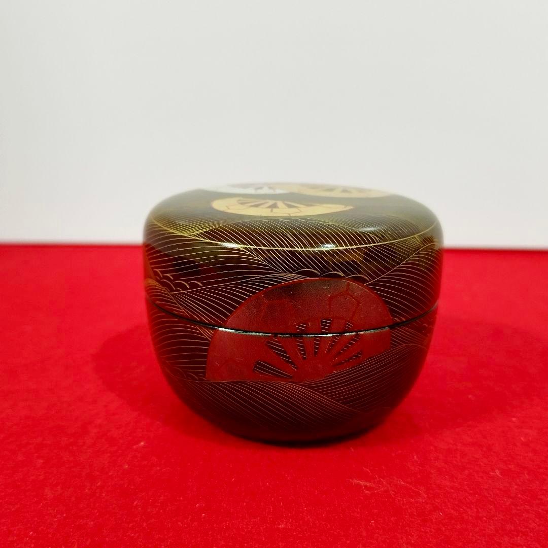 【高級茶道具】沈金平棗 溜 中村宗悦作(共箱 共布付)