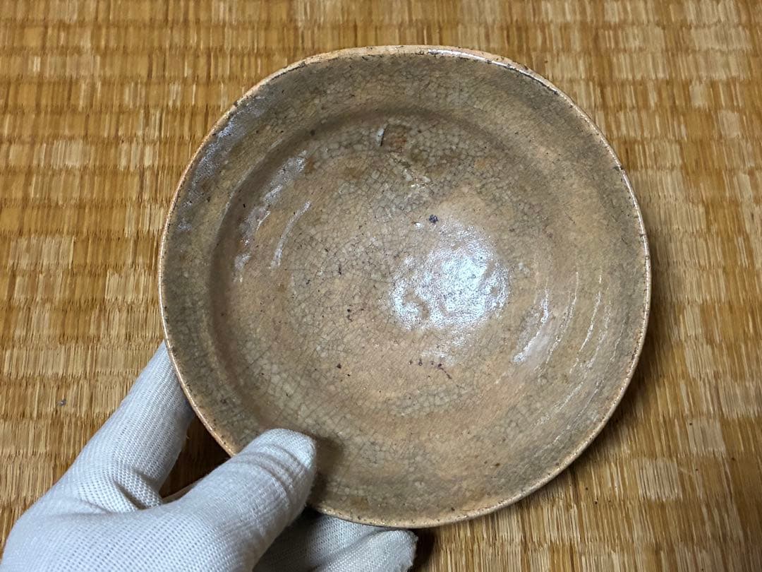 古い 平茶碗 銘あり 高台茶碗 海老紋 金継ぎ直しあり 二点 まとめて 時代物