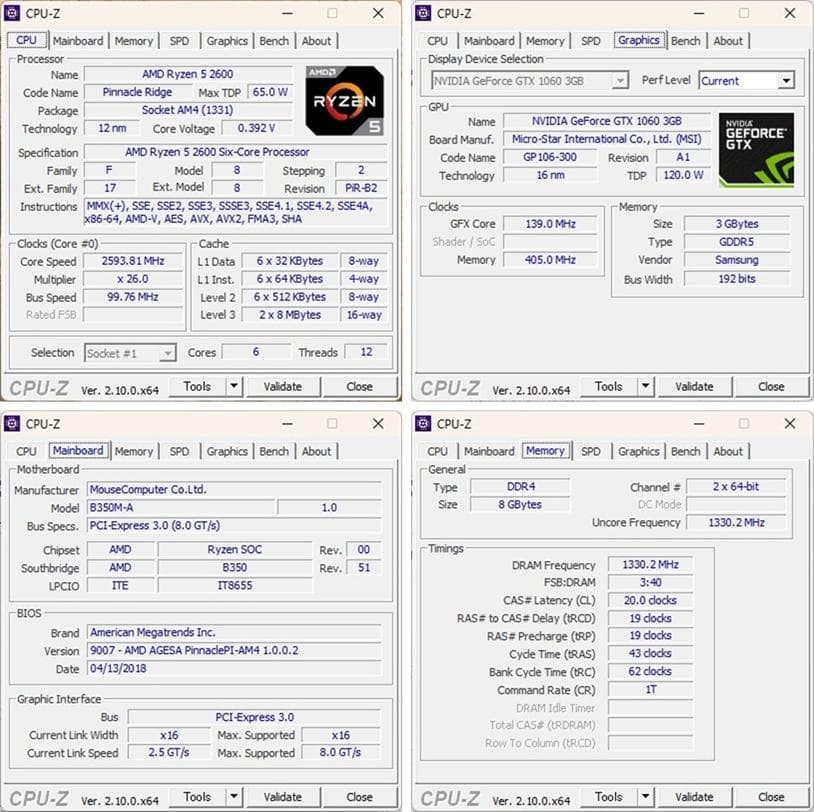 ゲーミングPC/Ryzen5 2600/GTX1060/メモリ8G/送料無料