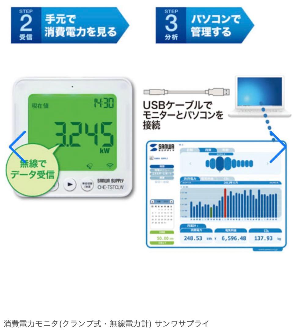 サンワサプライ 無線電力計 CHE-TSTCLW クランプ式 節電モニター