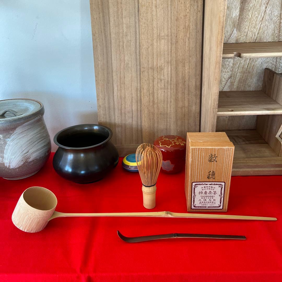 茶道具セット 木箱入り 棗 抹茶椀 水指 建水 茶杓 茶筅 短冊箱　お花見