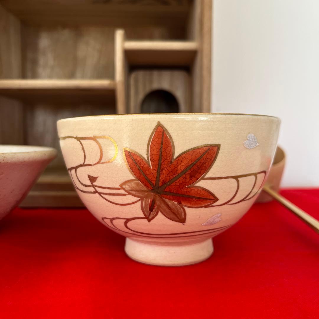 茶道具セット 木箱入り 棗 抹茶椀 水指 建水 茶杓 茶筅 短冊箱　お花見