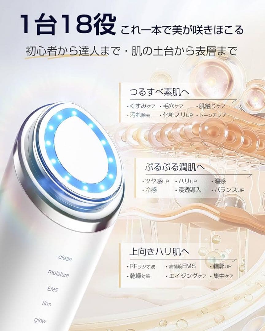美顔器 高周波 EMS RF MC LED 1台18役 温冷 リフトアップ 美顔