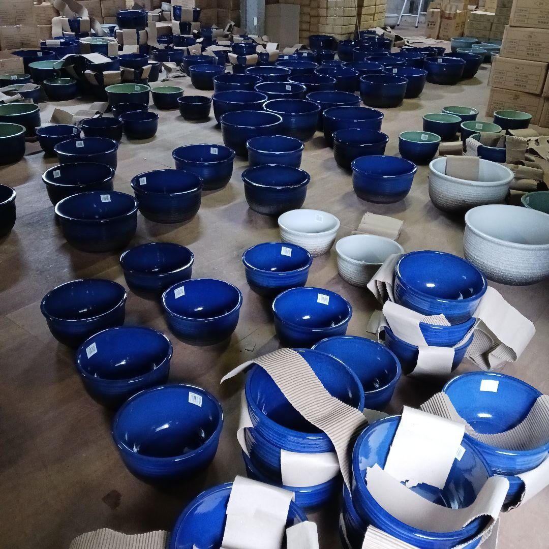 新品　∅51　特大　陶器　睡蓮鉢　手造り　メダカ鉢　難有　ラピスブルー　青LDB