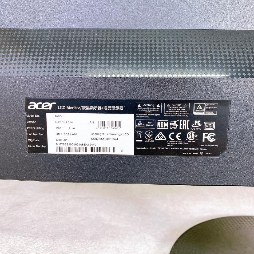 acer SA270 27型 IPSモニター HDMI対応 2018年製
