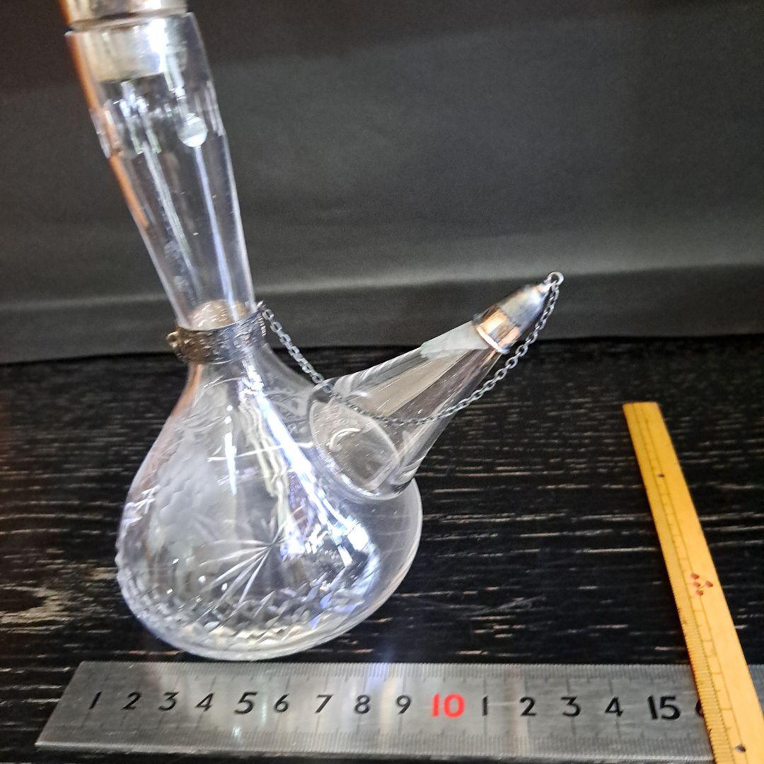 江戸　ギヤマンガラス　デキャンタ　象嵌切子　金具　蓋925　MASRlERA