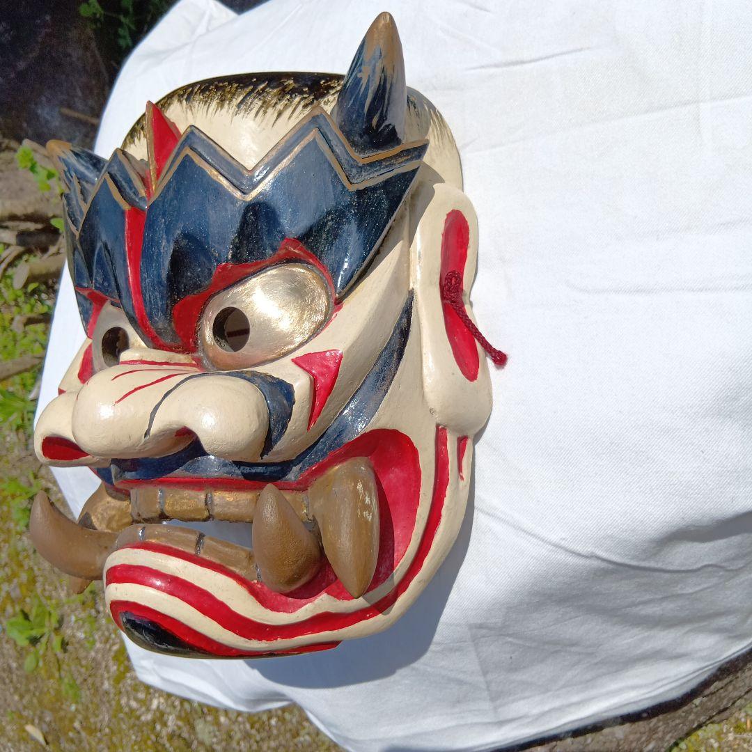 木製 （桐）神楽面 赤青装飾