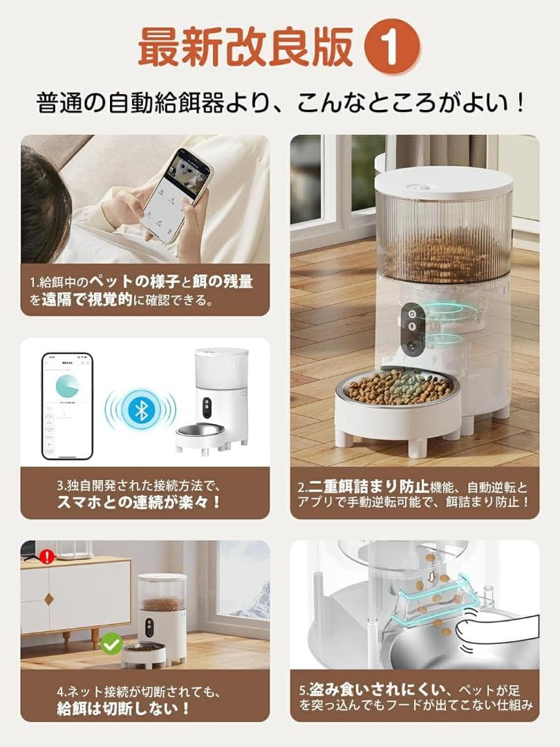 自動給餌器 猫 小型・中型犬 ペット給餌器 カメラ付き 給餌機 餌やり器
