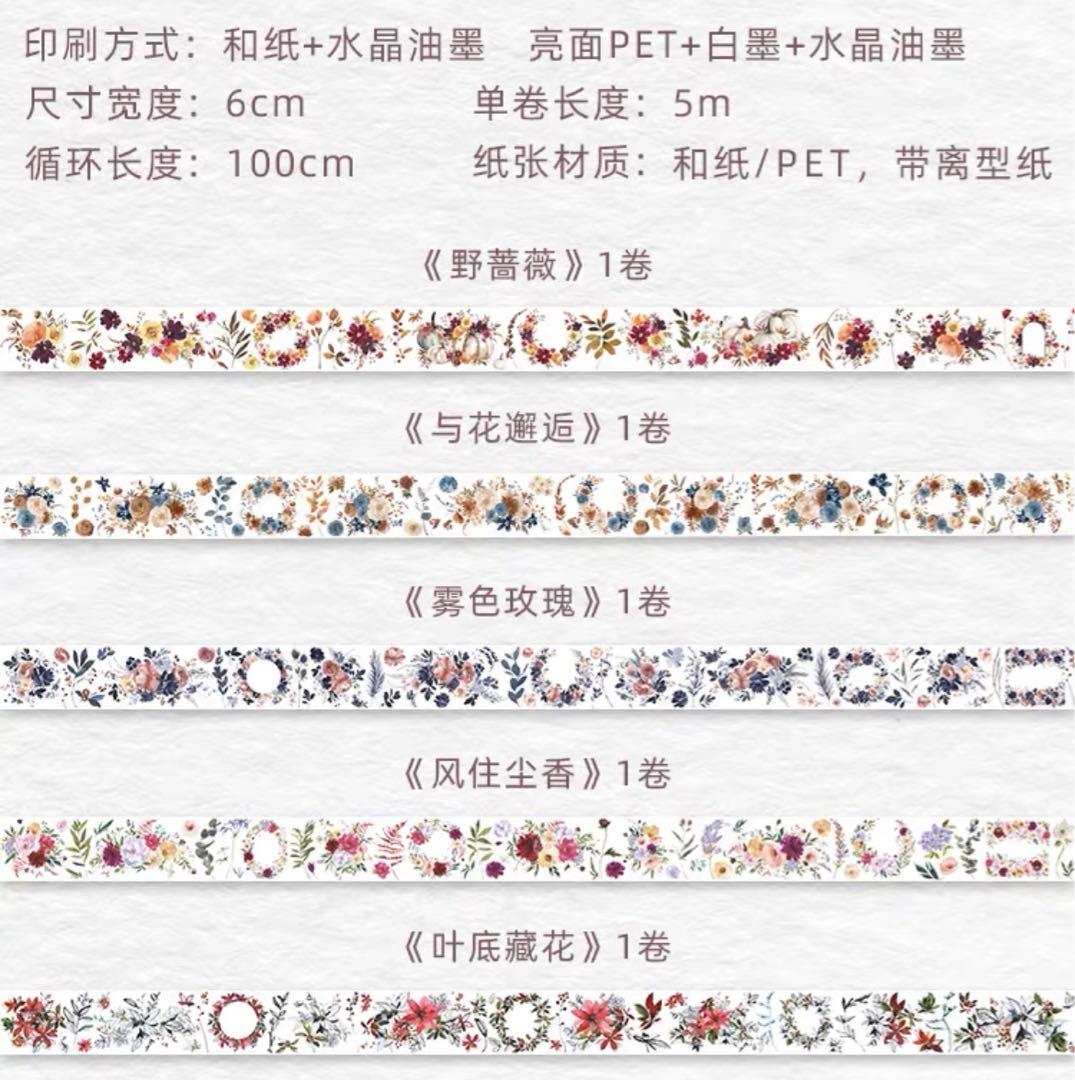 カナダWT　花花合集　PETタイプマスキングテープ　マステ　5点セット